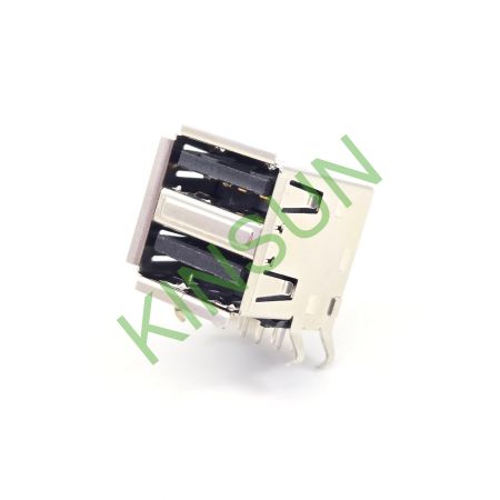 Receptacul USB 2.0 Type-A cu dublă stivă 2×1, unghi drept THT - Conector montat pe PCB USB 2.0 Type-A 2x1 cu dublă stivă